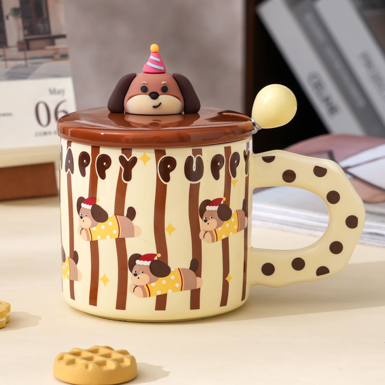 Ceramic Mug with Puppy Lid and Dog Design