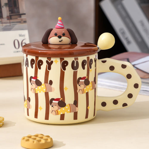 Ceramic Mug with Puppy Lid and Dog Design