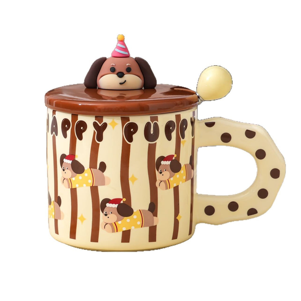 Ceramic Mug with Puppy Lid and Dog Design